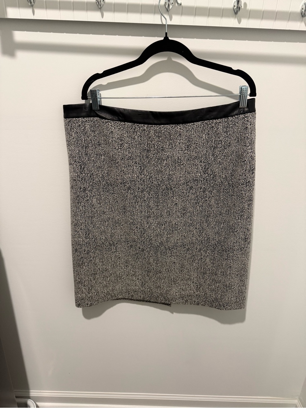 Karl Lagerfeld Black and White Tweed Pencil Skirt with Faux Leather Waistband